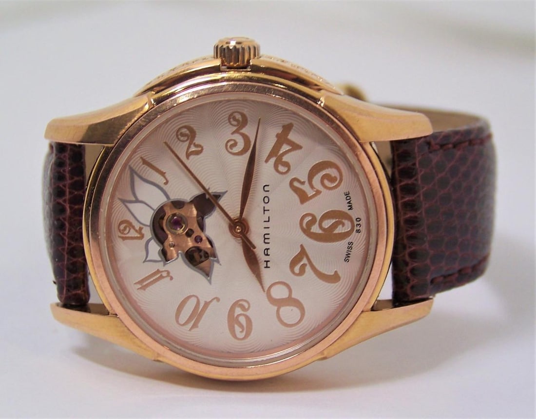 Ladies Rose Gold Plated Jazzmaster Open HAMILTON Automatic Watch H323450* EXLNT - 4