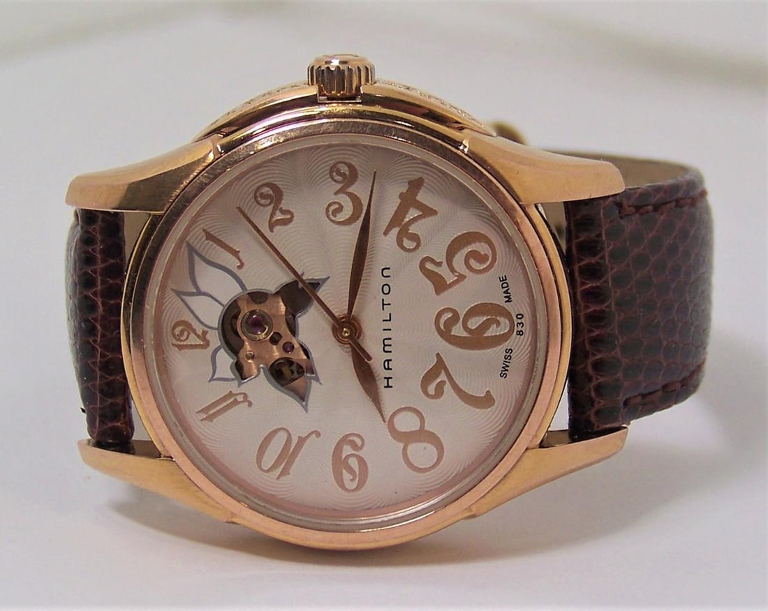Ladies Rose Gold Plated Jazzmaster Open HAMILTON Automatic Watch H323450* EXLNT - 5