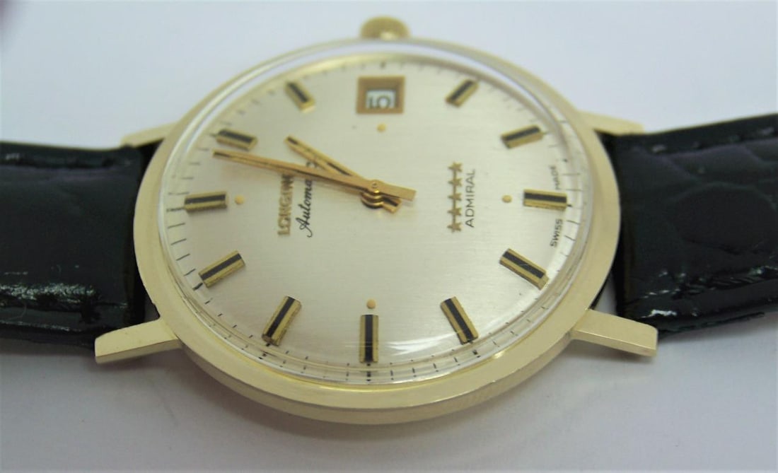 Vintage 18k LONGINES 5 Star Admiral Automatic DATE Watch 1970s Cal.505* EXLNT - 12