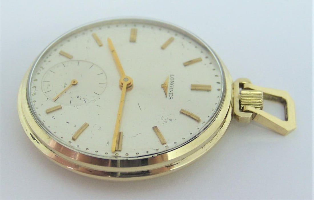 Vintage 14K Gold LONGINES Mens Pocket watch c.1970s Cal 550 Good Cond* SERVICED - 2