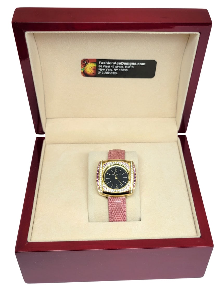 Solid 18k Customized BULGARI Ladies Quartz Watch BB26GL / Diamonds & Sapphires - 10