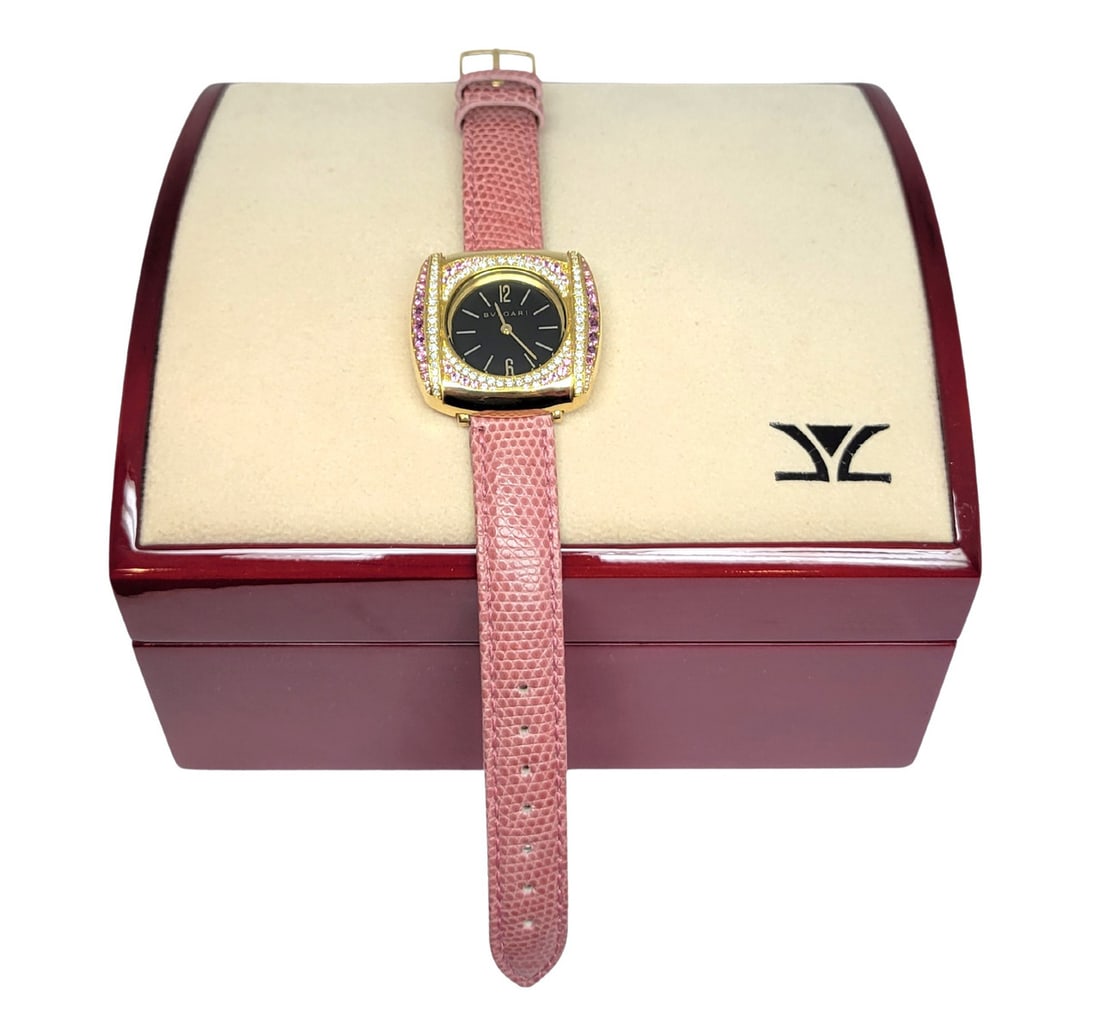 Solid 18k Customized BULGARI Ladies Quartz Watch BB26GL / Diamonds & Sapphires - 11