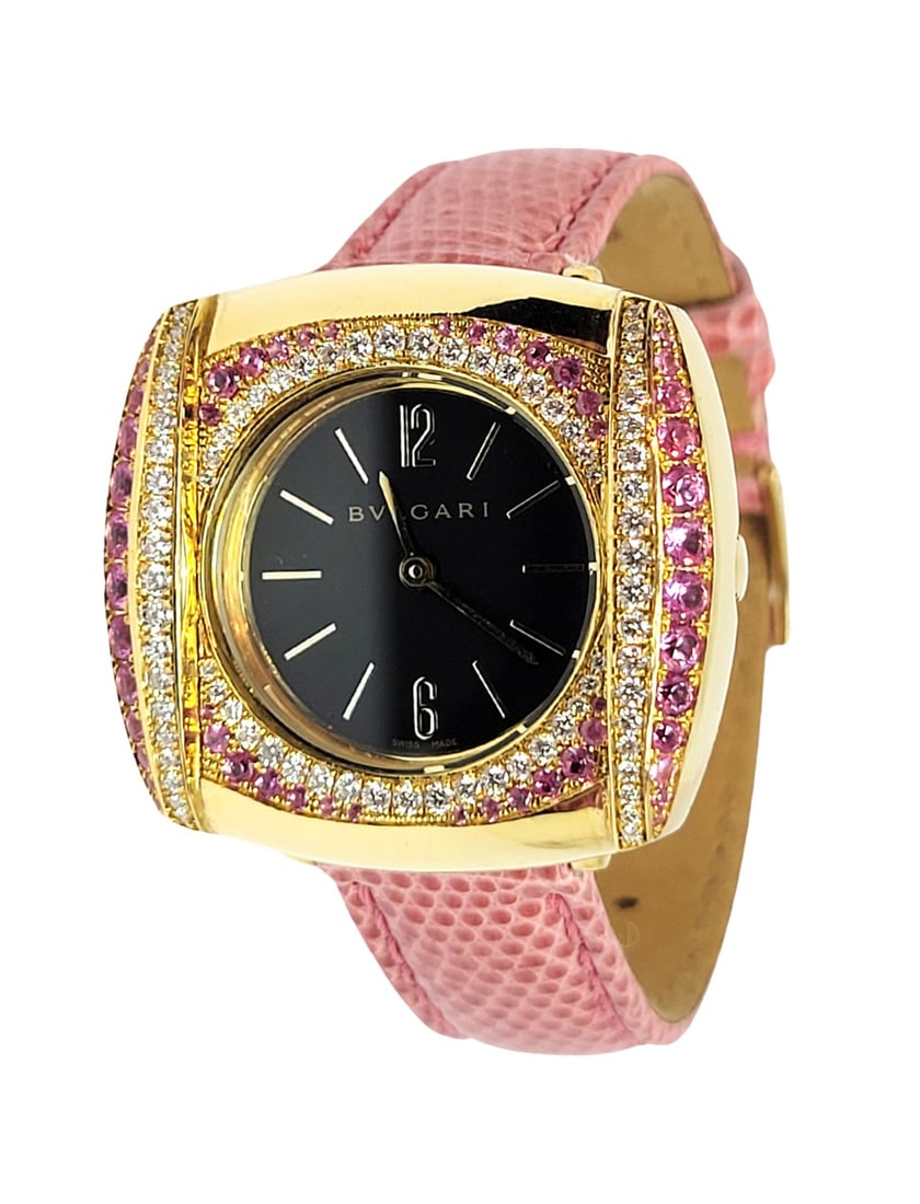 Solid 18k Customized BULGARI Ladies Quartz Watch BB26GL / Diamonds & Sapphires - 2