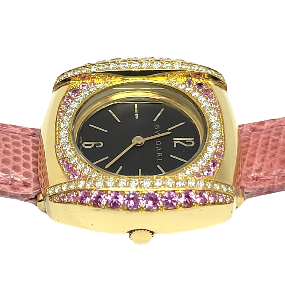Solid 18k Customized BULGARI Ladies Quartz Watch BB26GL / Diamonds & Sapphires - 6