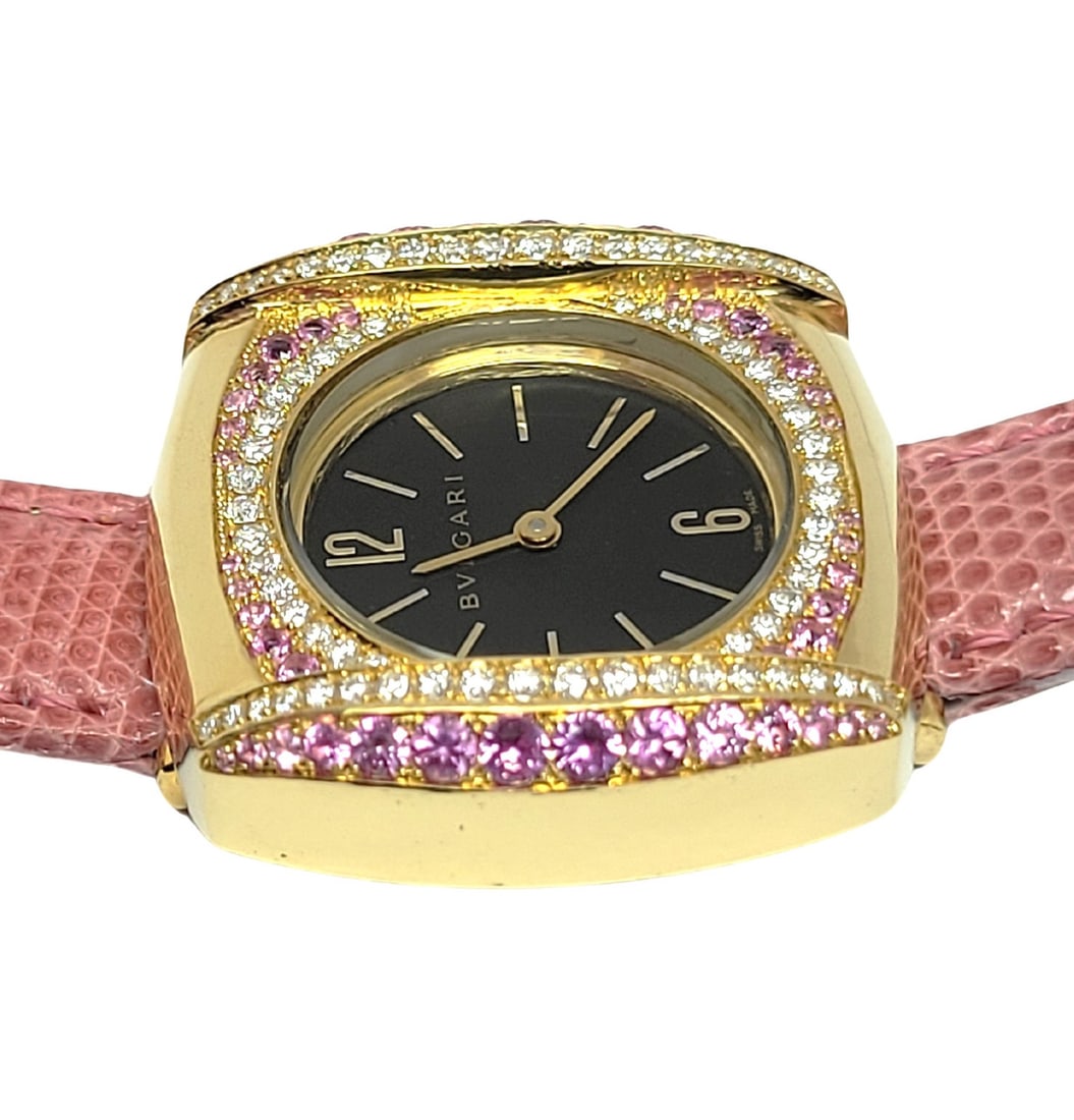 Solid 18k Customized BULGARI Ladies Quartz Watch BB26GL / Diamonds & Sapphires - 7