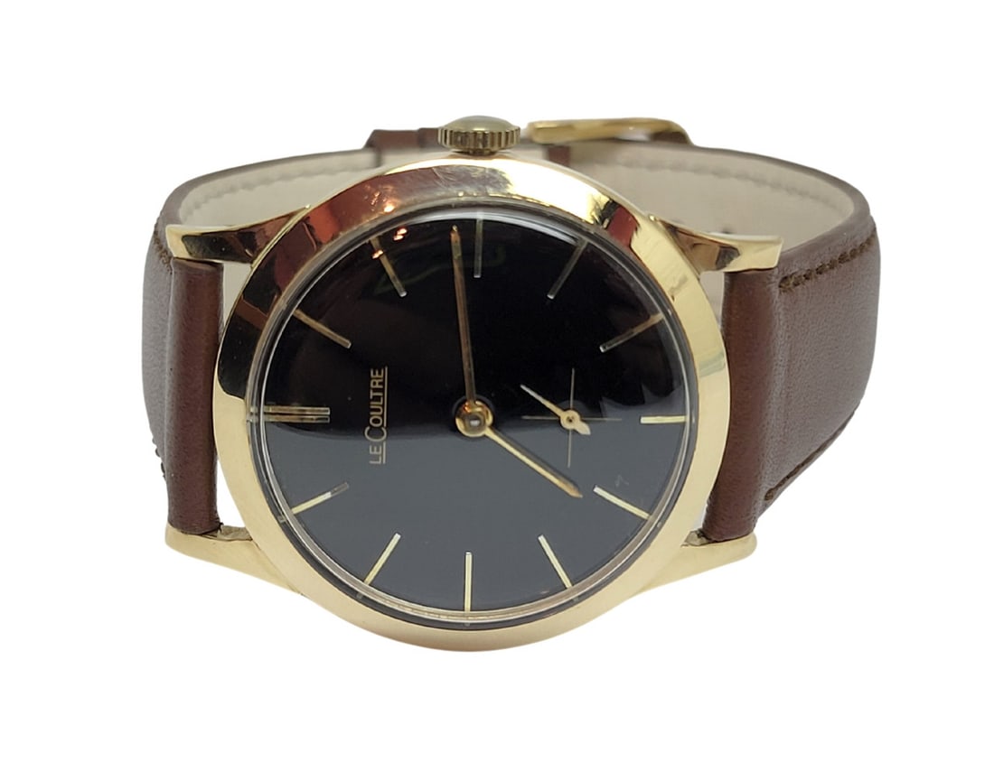 Vintage 14k LeCOULTRE Winding Watch c.1960s Cal 480/CW* BLACK DIAL*EXLNT - 2