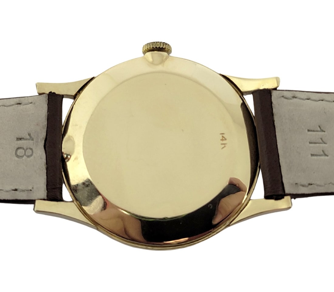 Vintage 14k LeCOULTRE Winding Watch c.1960s Cal 480/CW* BLACK DIAL*EXLNT - 8