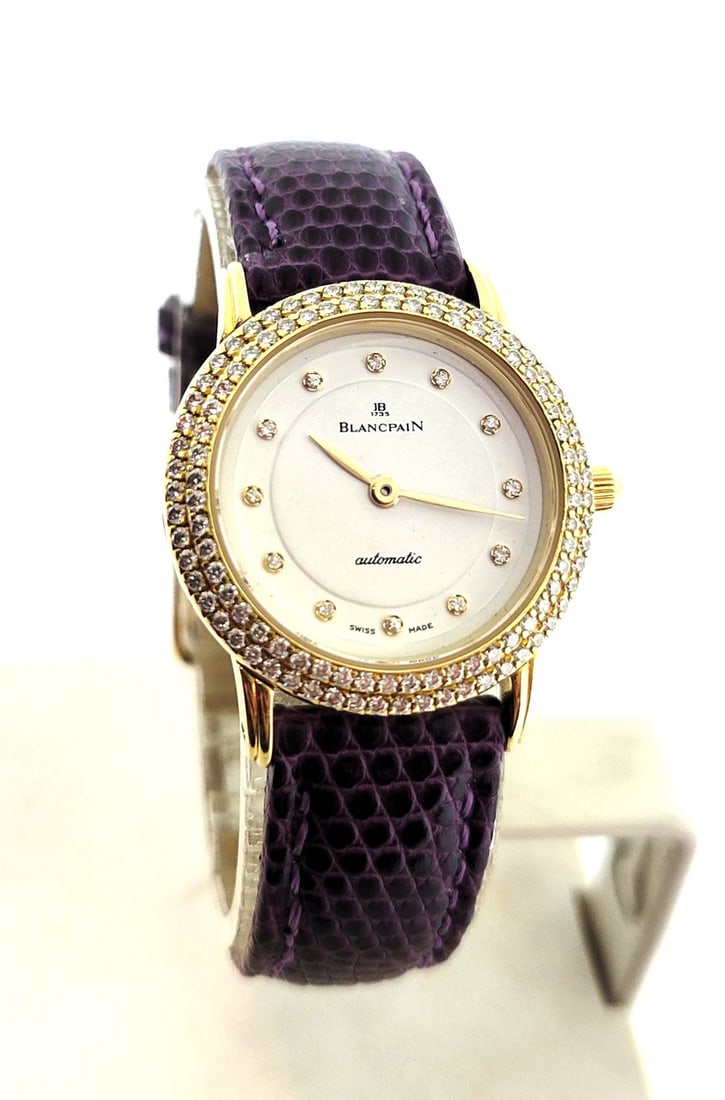 Solid 18k BLANCPAIN Ladies Automatic Watch Ref 1208 with Diamonds E/VS1* EXLNT: Solid 18k BLANCPAIN Ladies Automatic Watch Ref 1208 with Diamonds E/VS1* EXLNT This Ladies BLANCPAIN watch is Swiss made. Great present for yourself or someone you love! * Solid 18k yellow gold case &