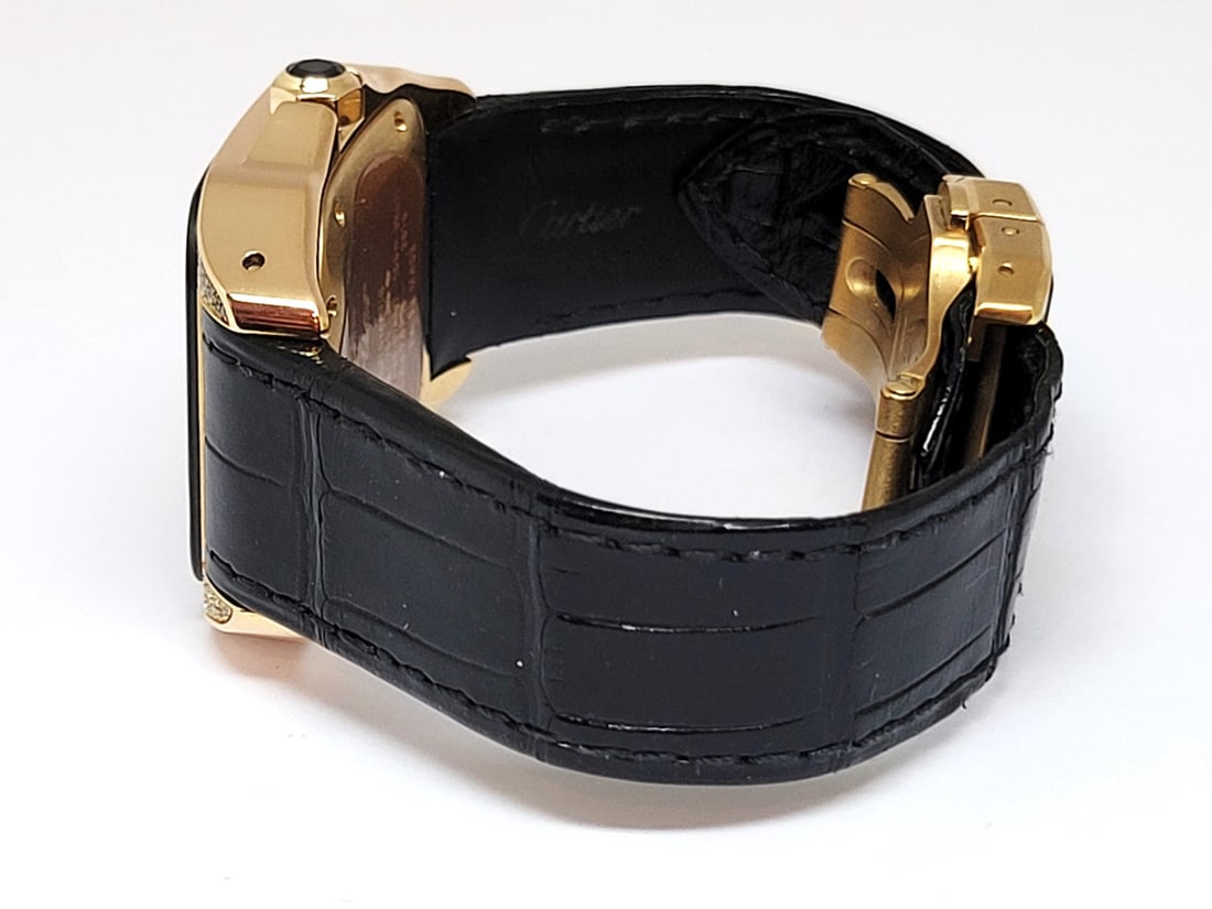 18k Rose CARTIER SANTOS 100 Black Dial Automatic Watch Ref 2879 with Diamonds - 3