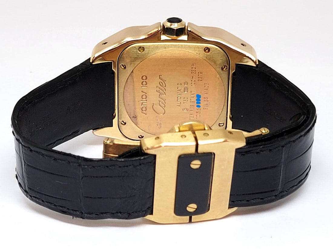 18k Rose CARTIER SANTOS 100 Black Dial Automatic Watch Ref 2879 with Diamonds - 4
