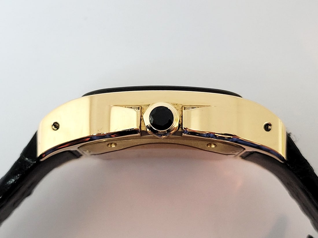 18k Rose CARTIER SANTOS 100 Black Dial Automatic Watch Ref 2879 with Diamonds - 6