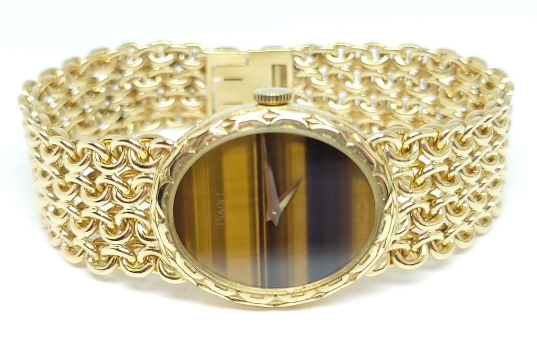 Solid 18k PIAGET Ladies Dress Winding Watch Ref 6822 K20* Tiger-Eye Stone Dial - 2