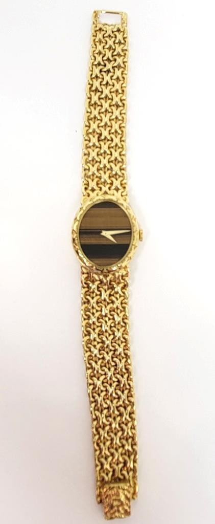 Solid 18k PIAGET Ladies Dress Winding Watch Ref 6822 K20* Tiger-Eye Stone Dial - 9