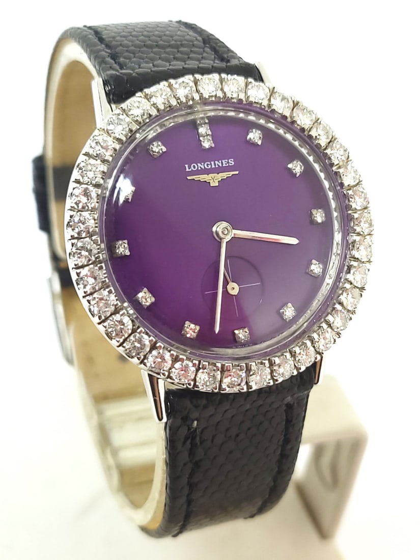 Vintage 14k White LONGINES Winding Watch Ref 179 c.1950s Cal 23Z with Diamonds - 2