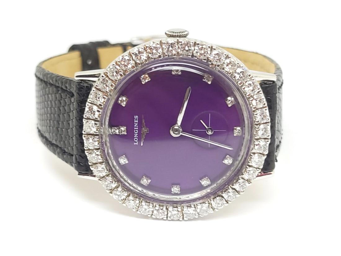 Vintage 14k White LONGINES Winding Watch Ref 179 c.1950s Cal 23Z with Diamonds - 3