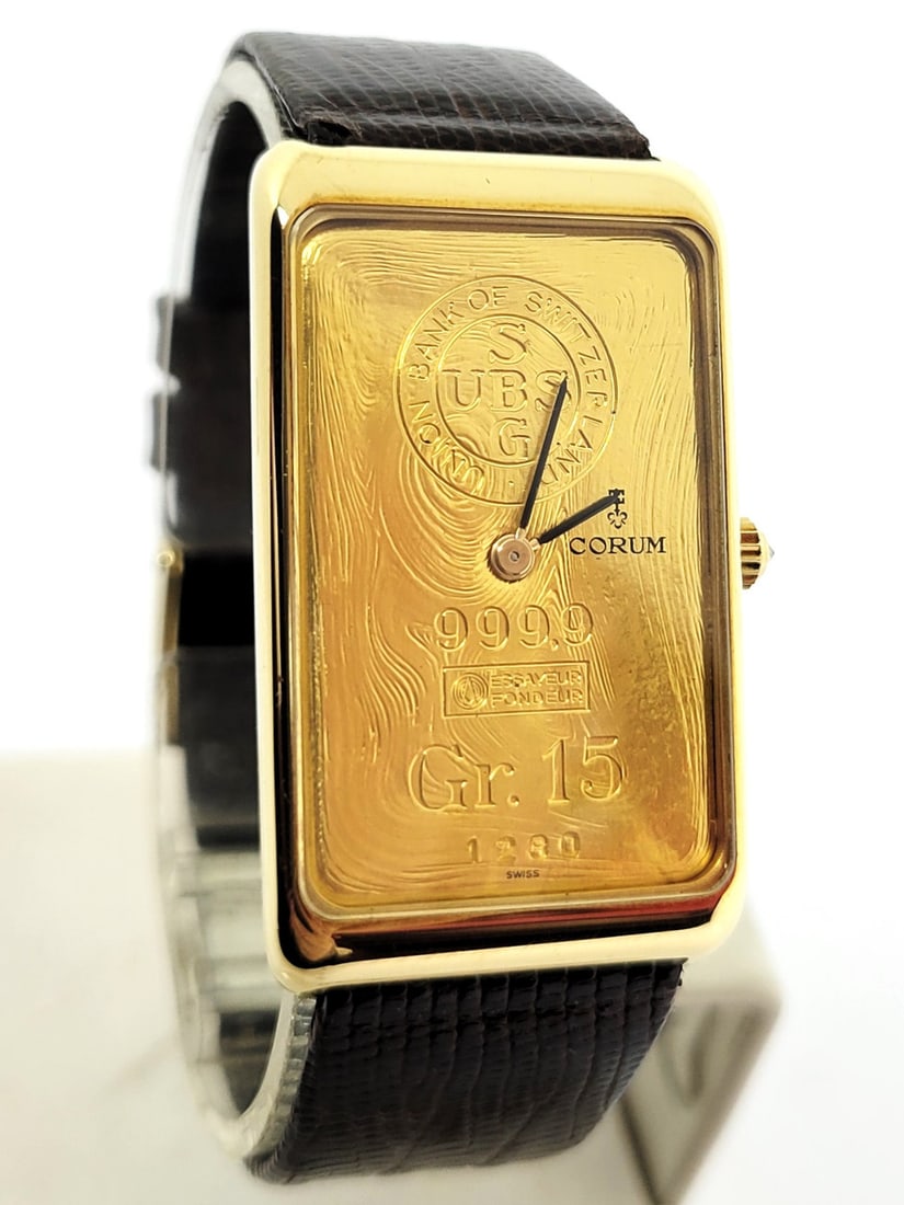 18k CORUM Mens Winding Watch 55400 with 24K INGOT BAR 15 GR Diamond Crown* EXLNT - 2