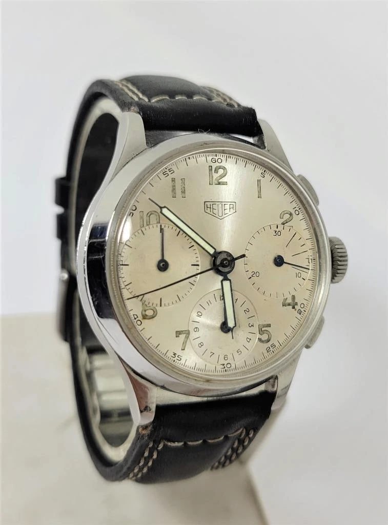 Vintage Mens S/Steel HEUER Winding Chronograph Watch 345 Valjoux 71 1940s EXLNT - 2