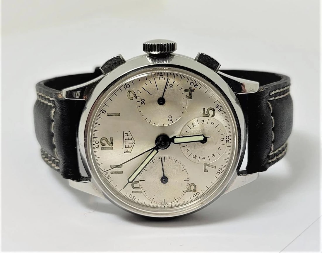 Vintage Mens S/Steel HEUER Winding Chronograph Watch 345 Valjoux 71 1940s EXLNT - 3