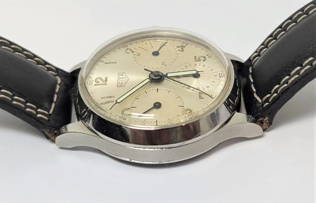 Vintage Mens S/Steel HEUER Winding Chronograph Watch 345 Valjoux 71 1940s EXLNT - 8