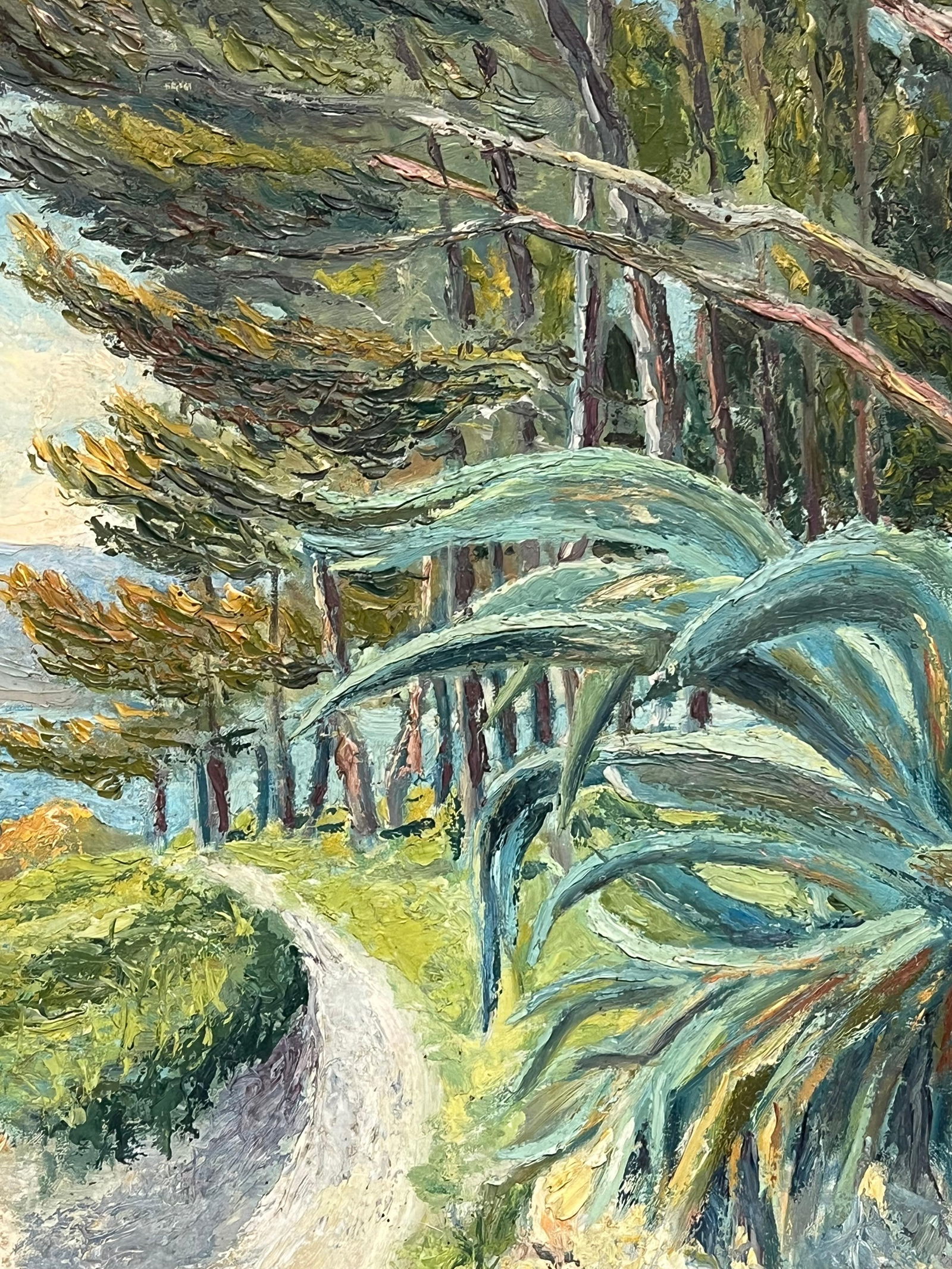 French School; Mid 20th Century French Post-Impressionist Landscape Pine Trees Coastal Path - 9