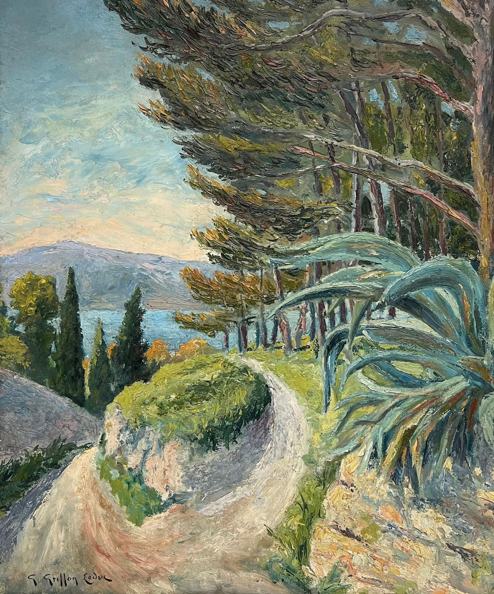 French School; Mid 20th Century French Post-Impressionist Landscape Pine Trees Coastal Path - 6