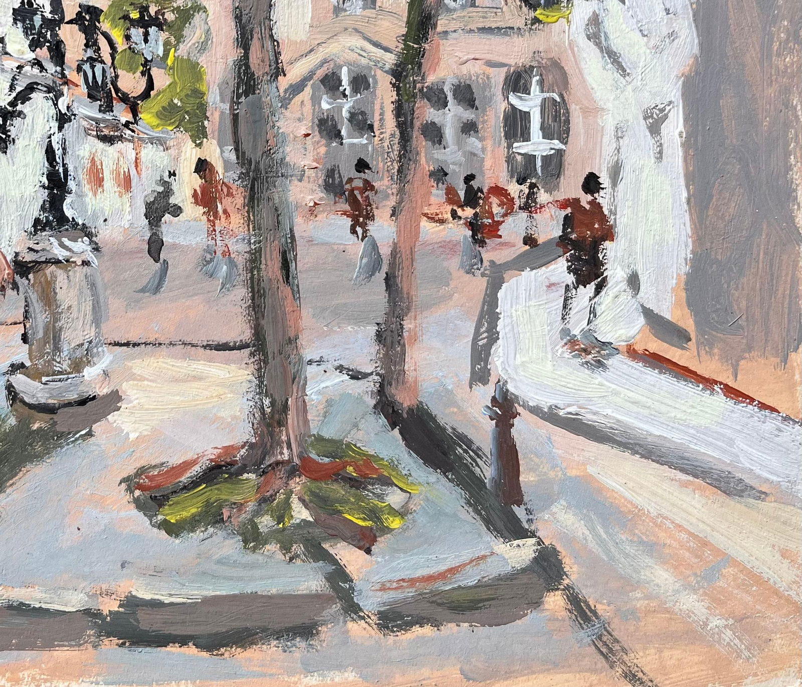Fanch Lel; Impressionist Tree Lined Parisian Square with Pedestrians and Historic Facades - 20