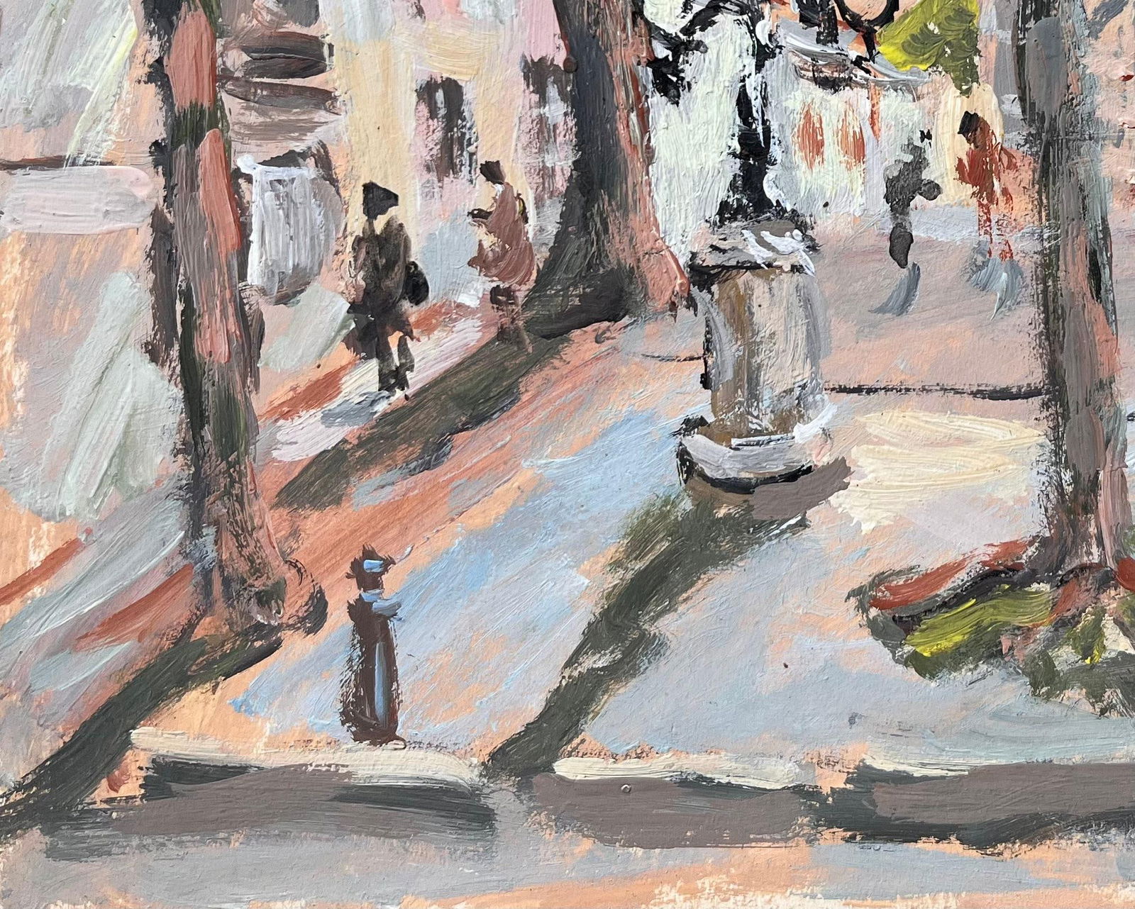 Fanch Lel; Impressionist Tree Lined Parisian Square with Pedestrians and Historic Facades - 2