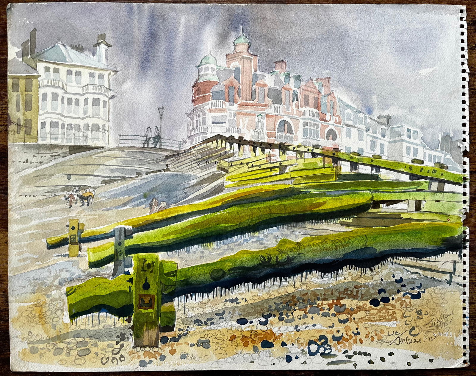 John Steane (b.1931); Worthing Seafront View with Pier Groynes and Promenade Architecture 1973, 1973 - 5