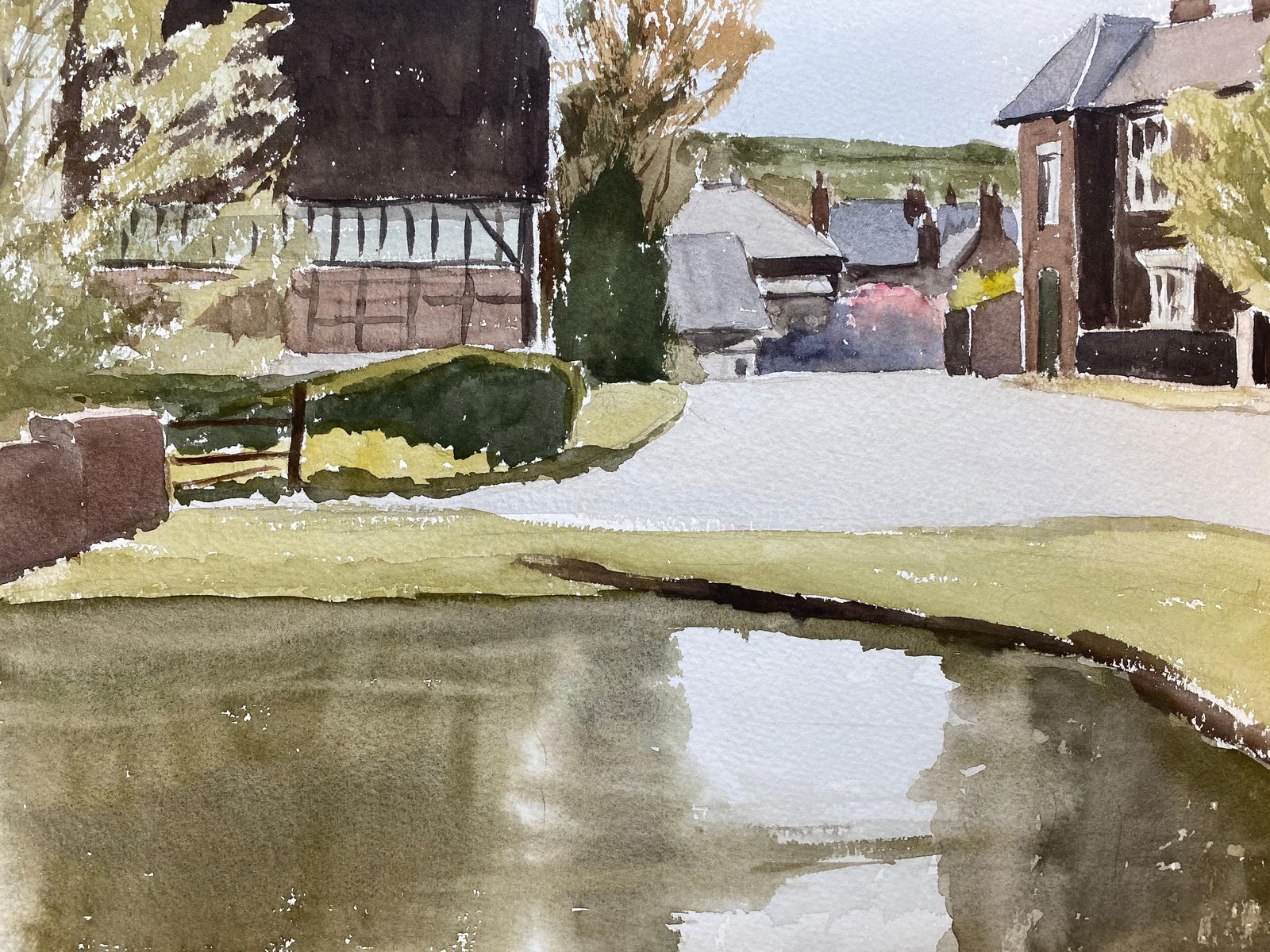 English Rural Country Village, Signed Original British Watercolour Painting, circa 1970s - 7