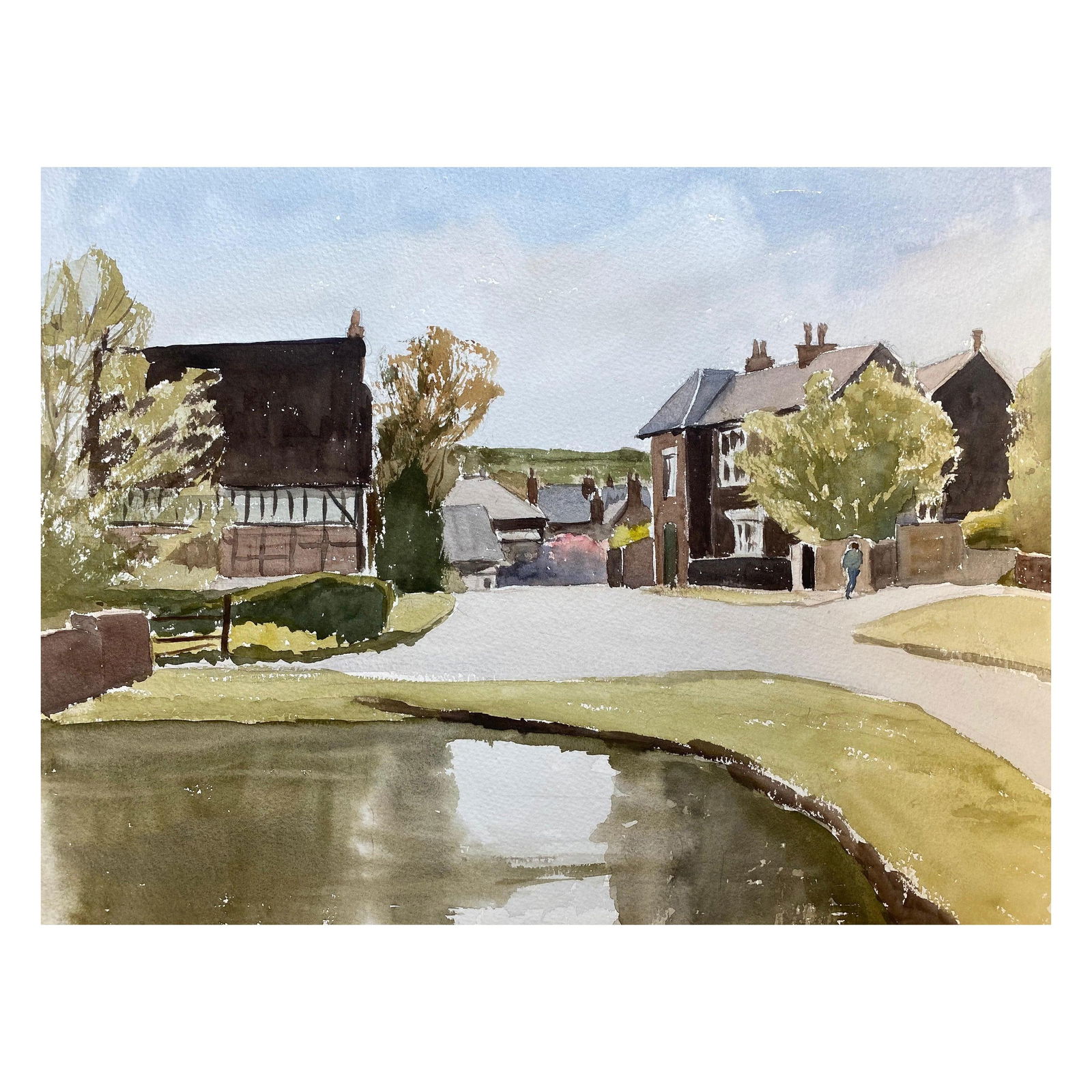 English Rural Country Village, Signed Original British Watercolour Painting, circa 1970s - 10