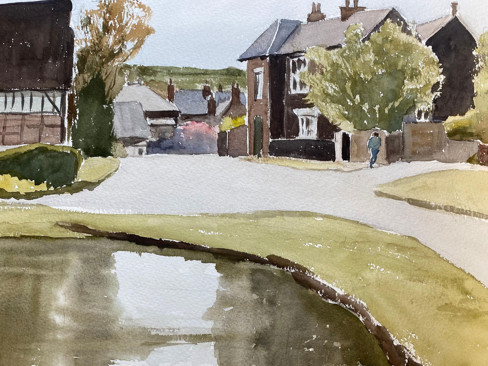 English Rural Country Village, Signed Original British Watercolour Painting, circa 1970s - 14