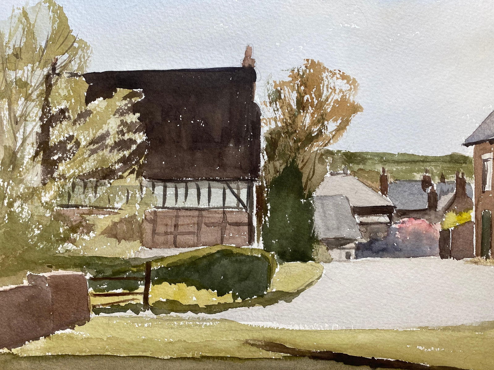 English Rural Country Village, Signed Original British Watercolour Painting, circa 1970s - 6