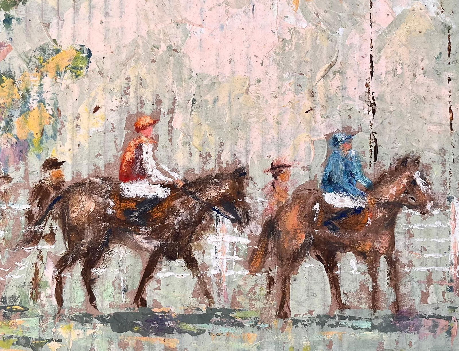 Fanch Lel; French Impressionist Equestrian Parade with Jockeys and French Flags - 2