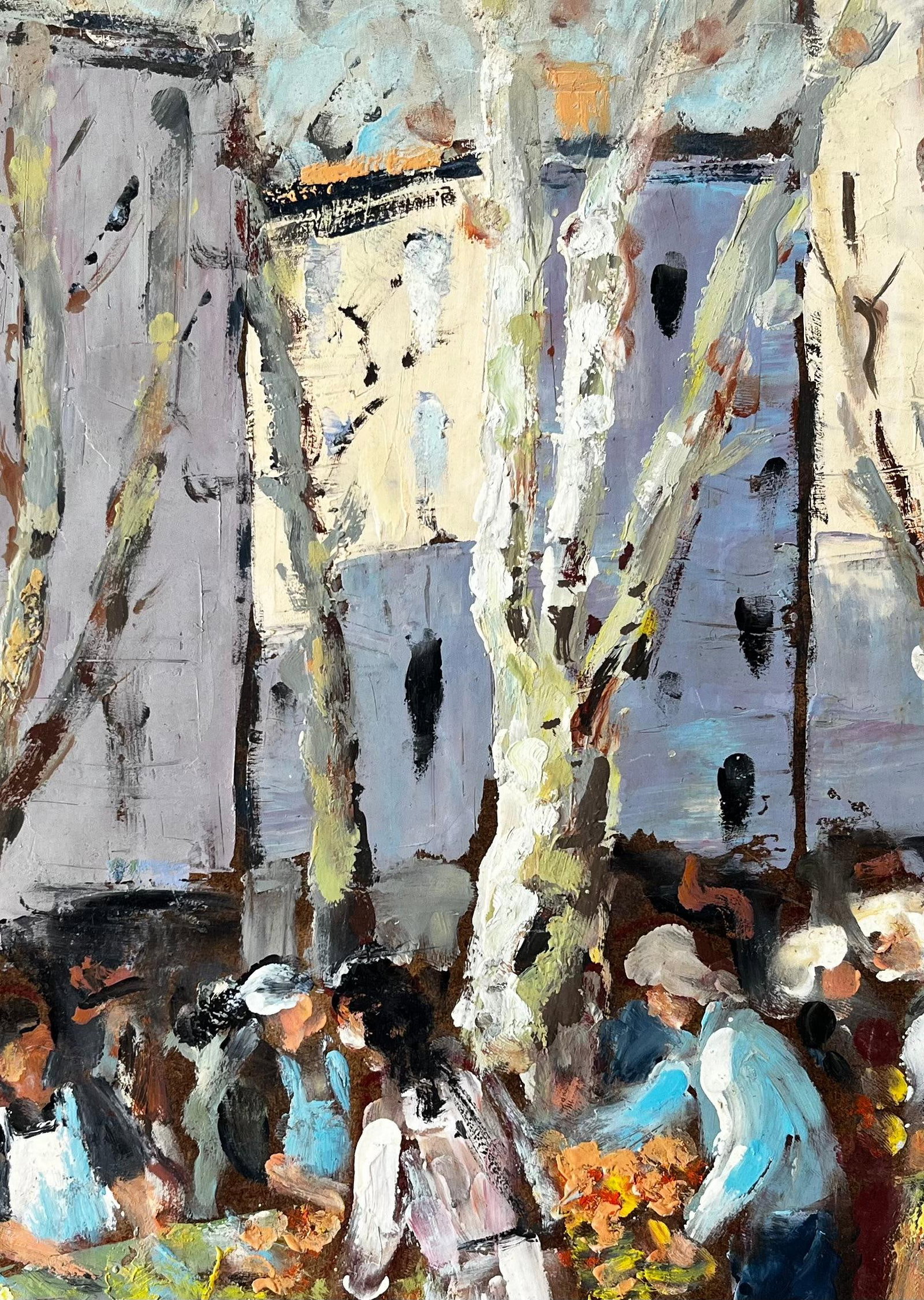 Fanch Lel; French Market Scene Aix en Provence Trees Figures and Flowers 1989 Painting, 1989 - 12