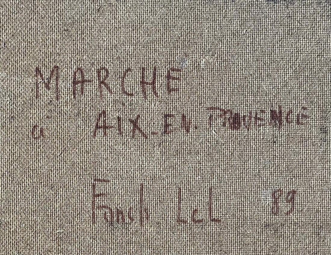 Fanch Lel; French Market Scene Aix en Provence Trees Figures and Flowers 1989 Painting, 1989 - 3