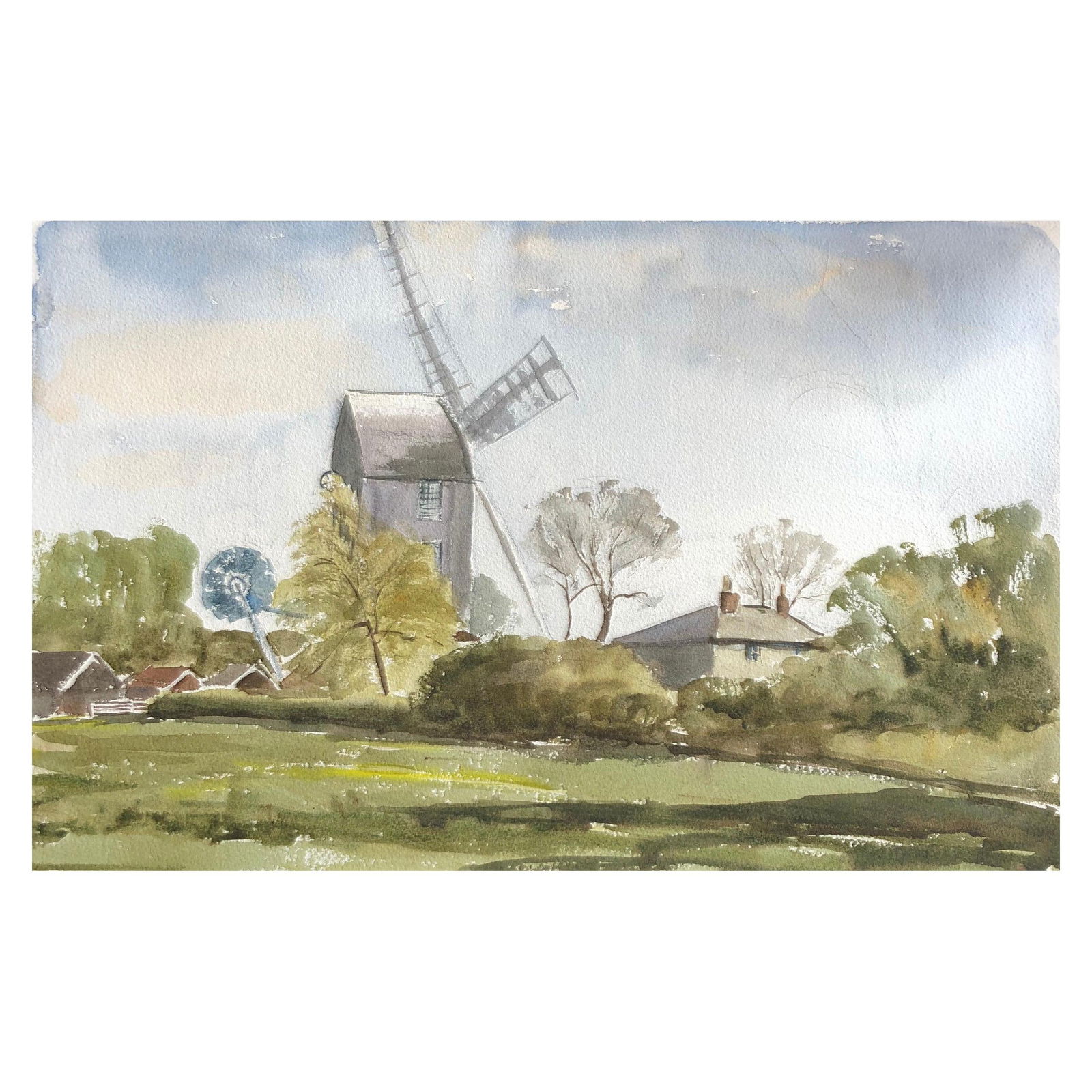 Saxshead Mill Waterford, Original British Watercolour Painting, circa 1991 - 4