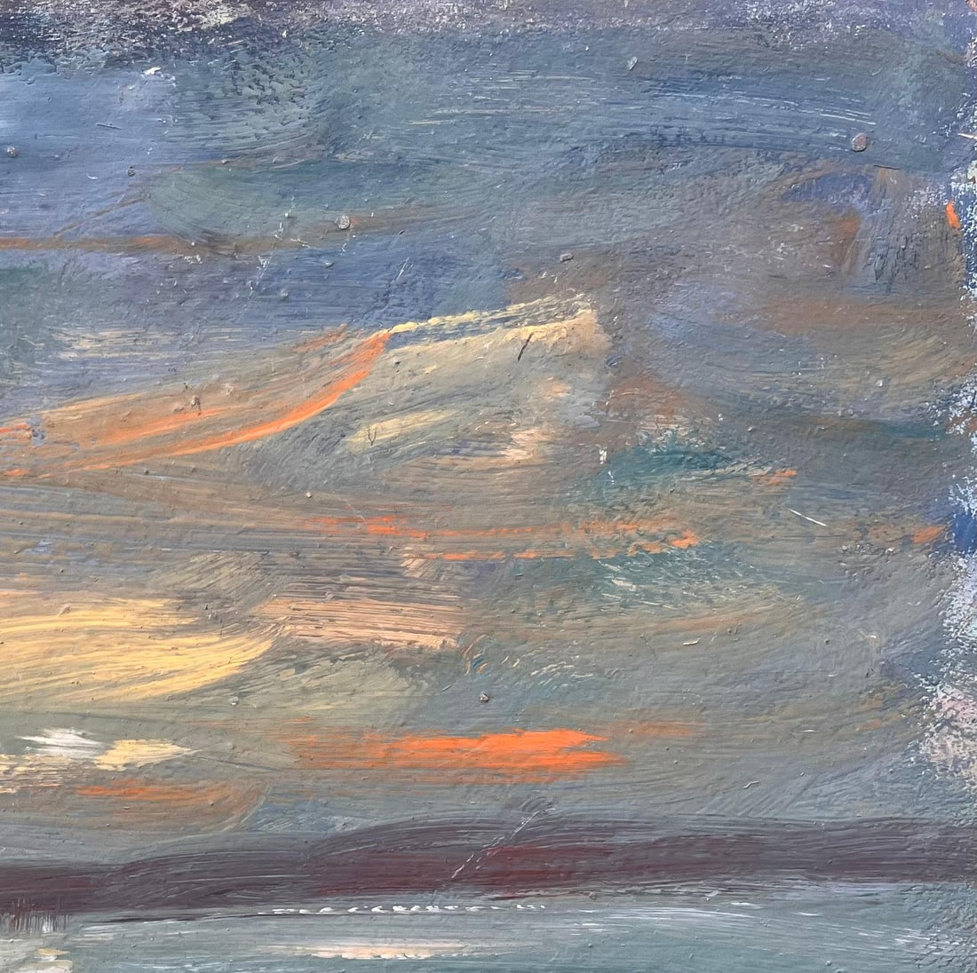 Fanch Lel; French Coastal Oil Painting of Small Rowboat at Sea Under Dramatic Sunset Sky - 8