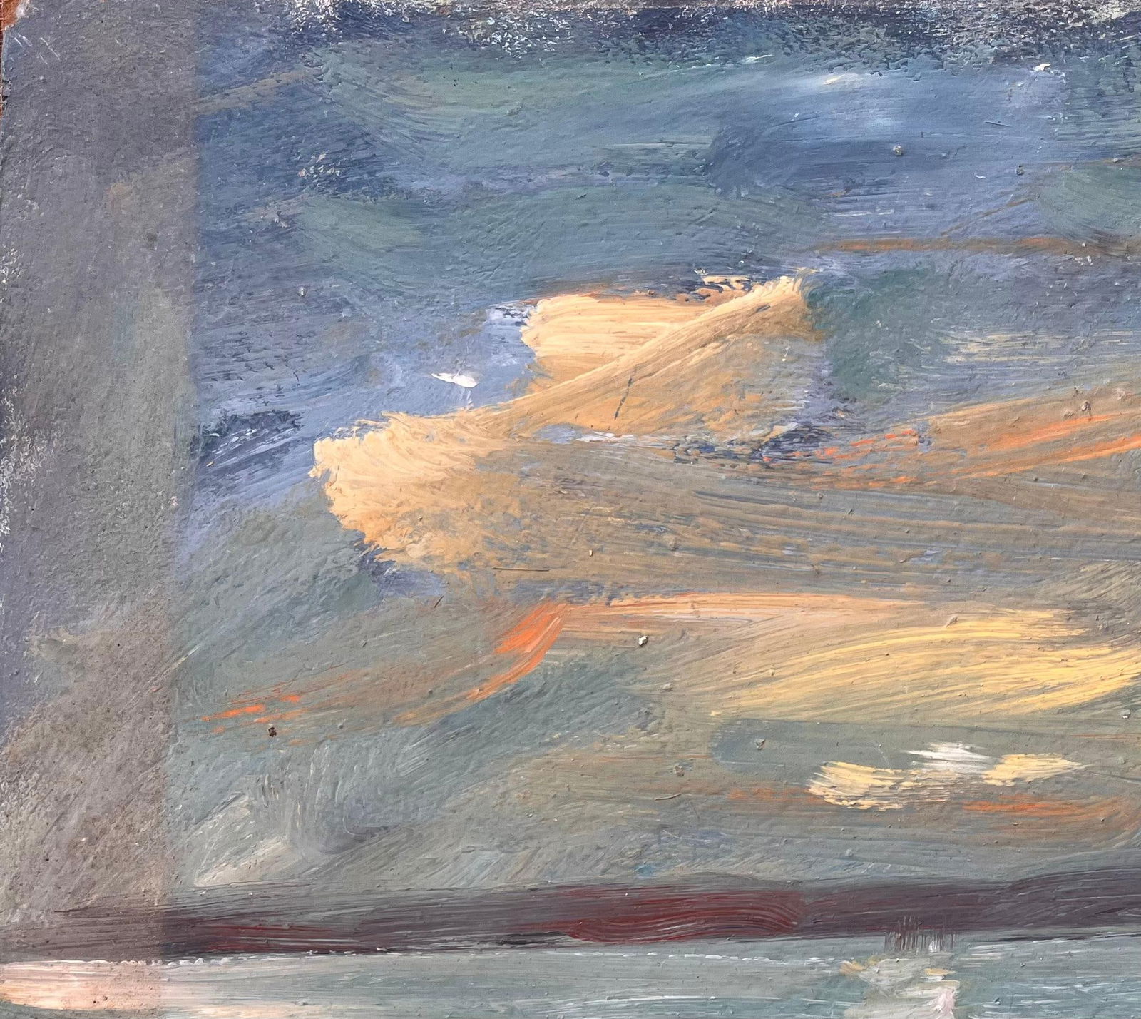 Fanch Lel; French Coastal Oil Painting of Small Rowboat at Sea Under Dramatic Sunset Sky - 9