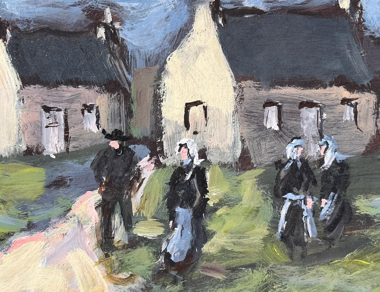 Fanch Lel; French Impressionist Painting of Breton Village with Traditional Dress - 13