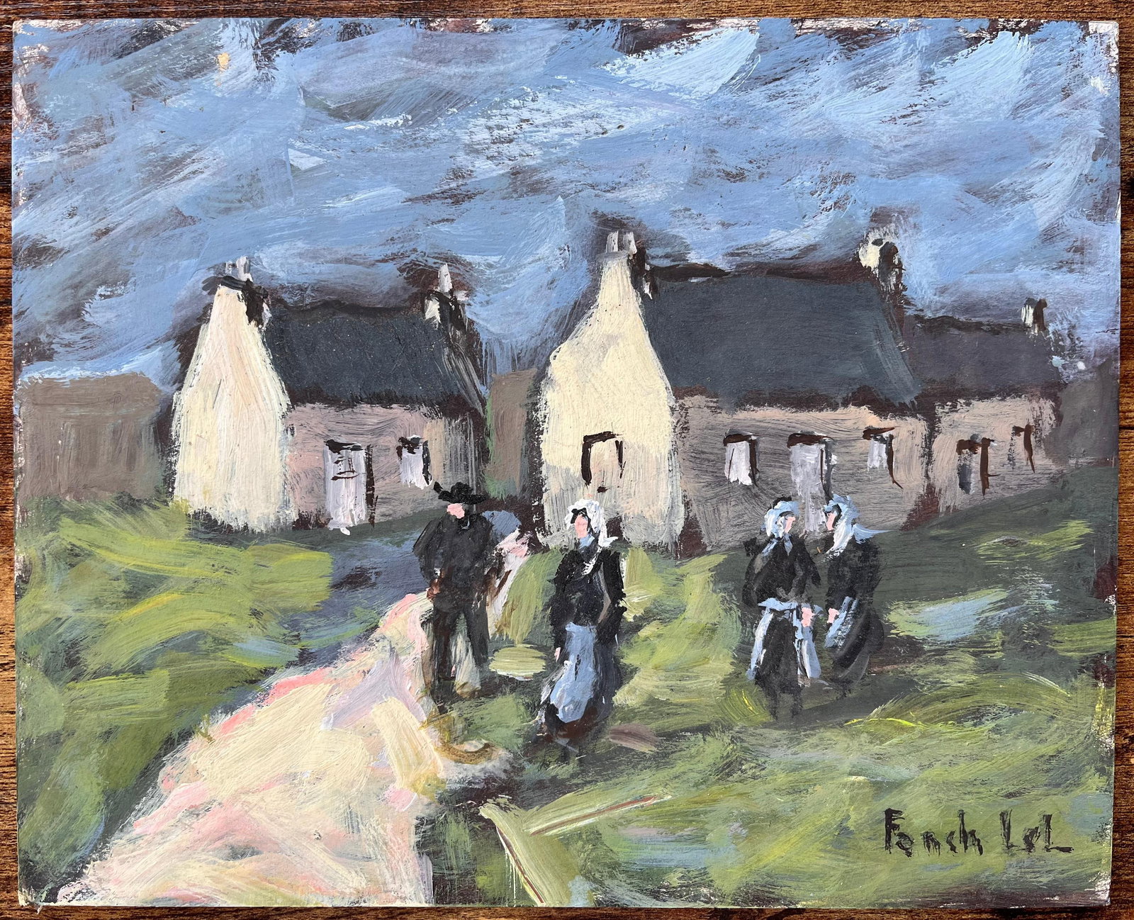 Fanch Lel; French Impressionist Painting of Breton Village with Traditional Dress - 16