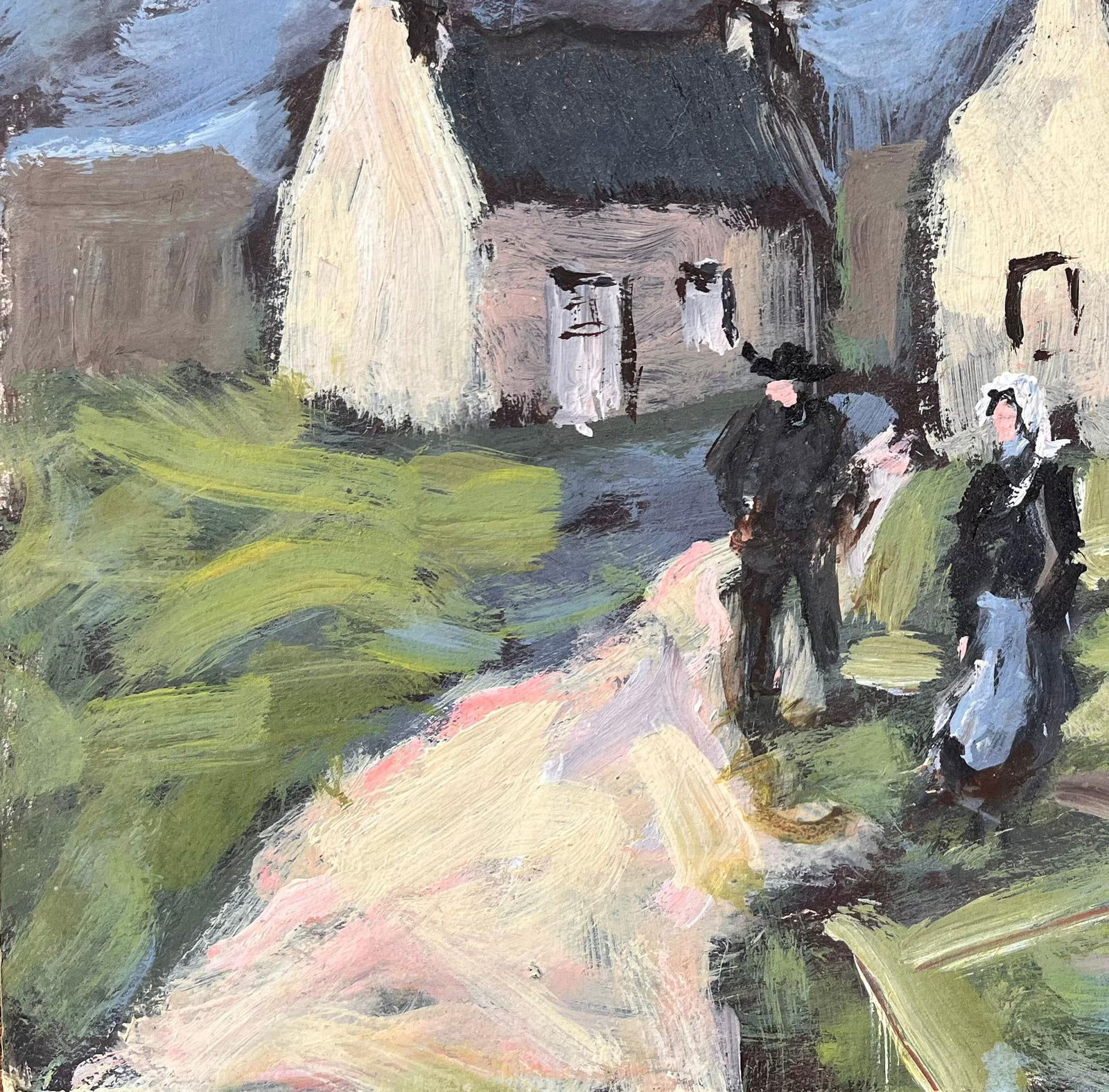 Fanch Lel; French Impressionist Painting of Breton Village with Traditional Dress - 2