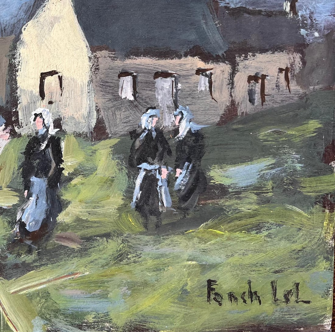 Fanch Lel; French Impressionist Painting of Breton Village with Traditional Dress - 3