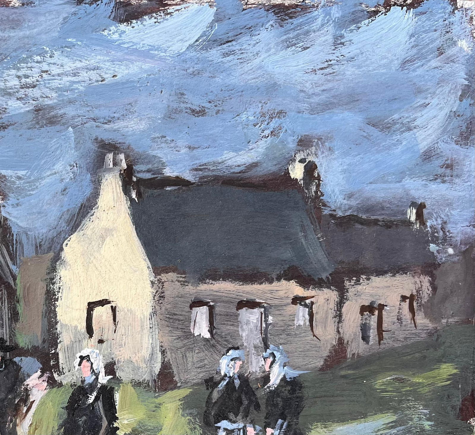 Fanch Lel; French Impressionist Painting of Breton Village with Traditional Dress - 4