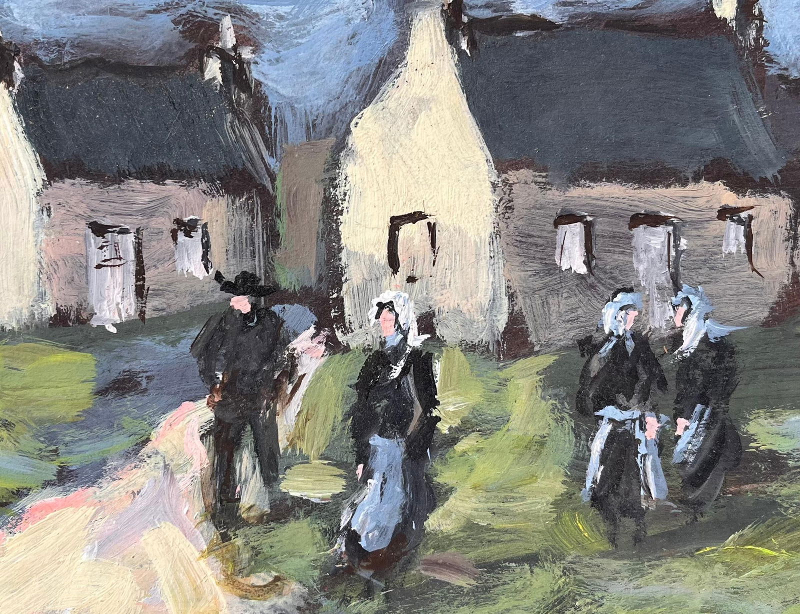 Fanch Lel; French Impressionist Painting of Breton Village with Traditional Dress - 5