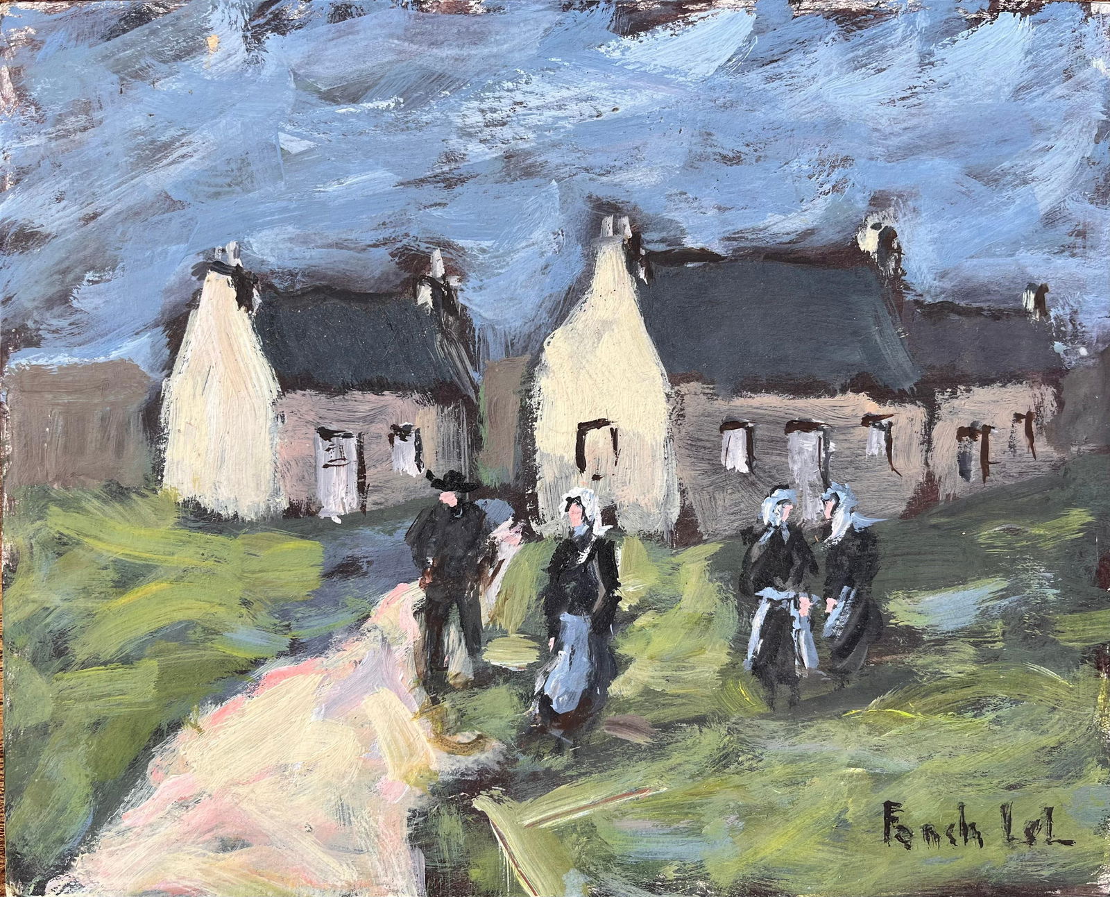 Fanch Lel; French Impressionist Painting of Breton Village with Traditional Dress - 7