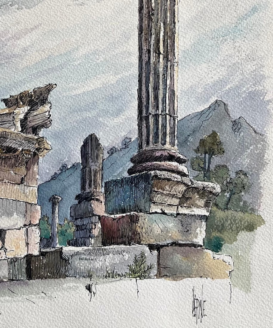 Robert Lepine (1929 - 2017); French Watercolor of Ruins of Glanum in Saint-Rémy-de-Provence, - 18