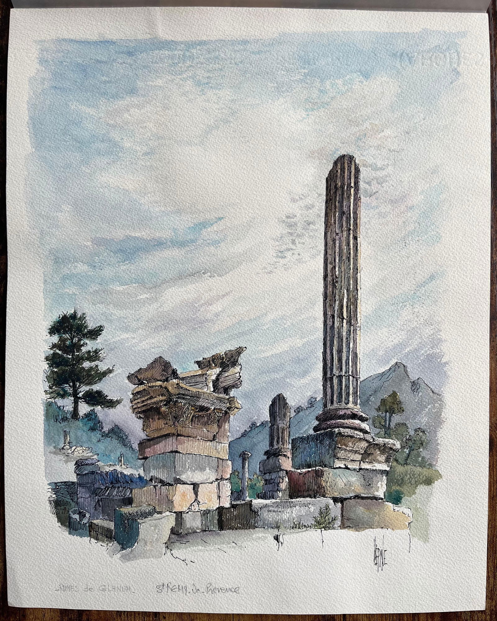 Robert Lepine (1929 - 2017); French Watercolor of Ruins of Glanum in Saint-Rémy-de-Provence, - 8