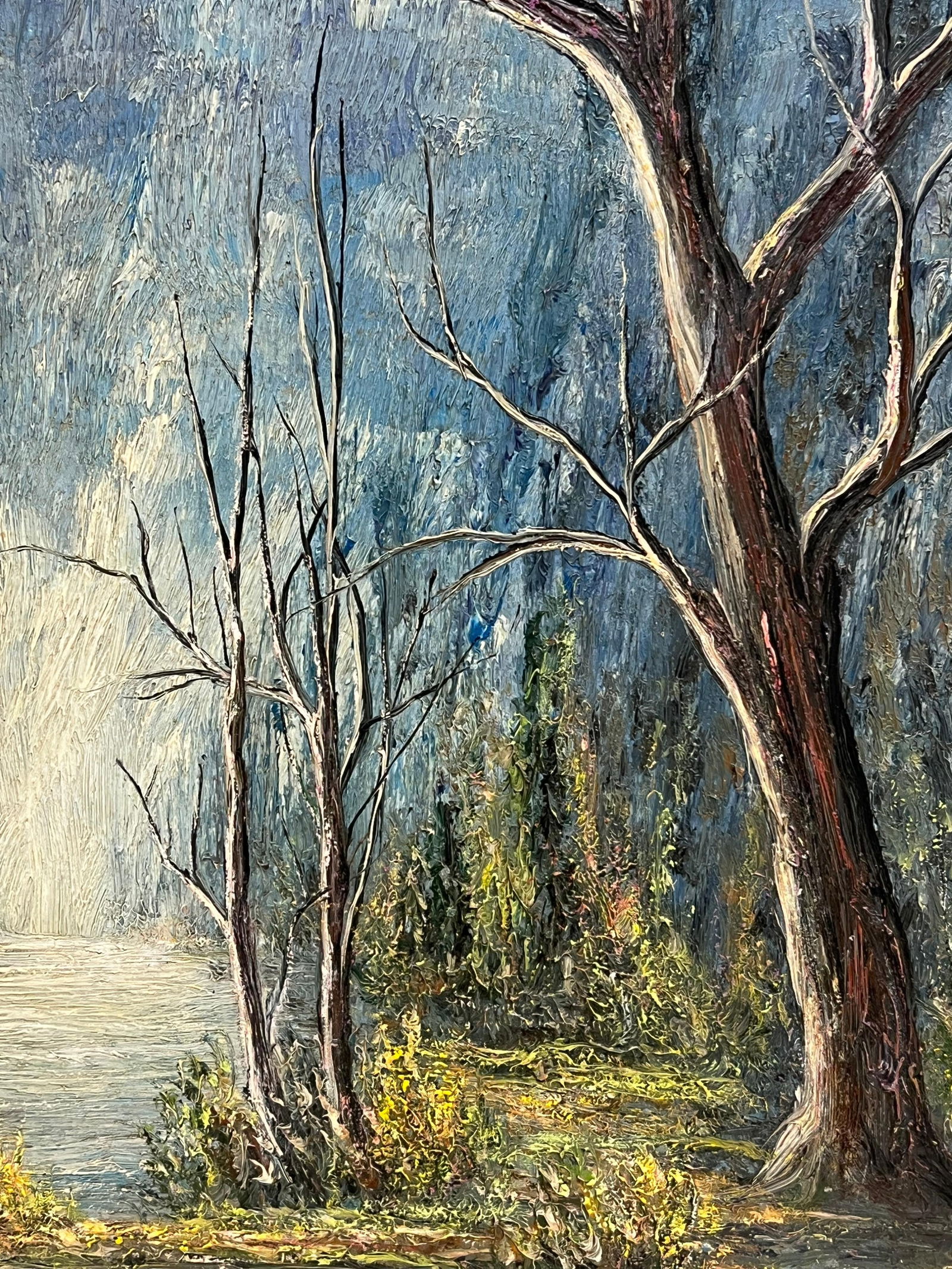 Jean Fourie; Bare Trees Along a Riverbend in Winter Light Oil Landscape Painting - 8