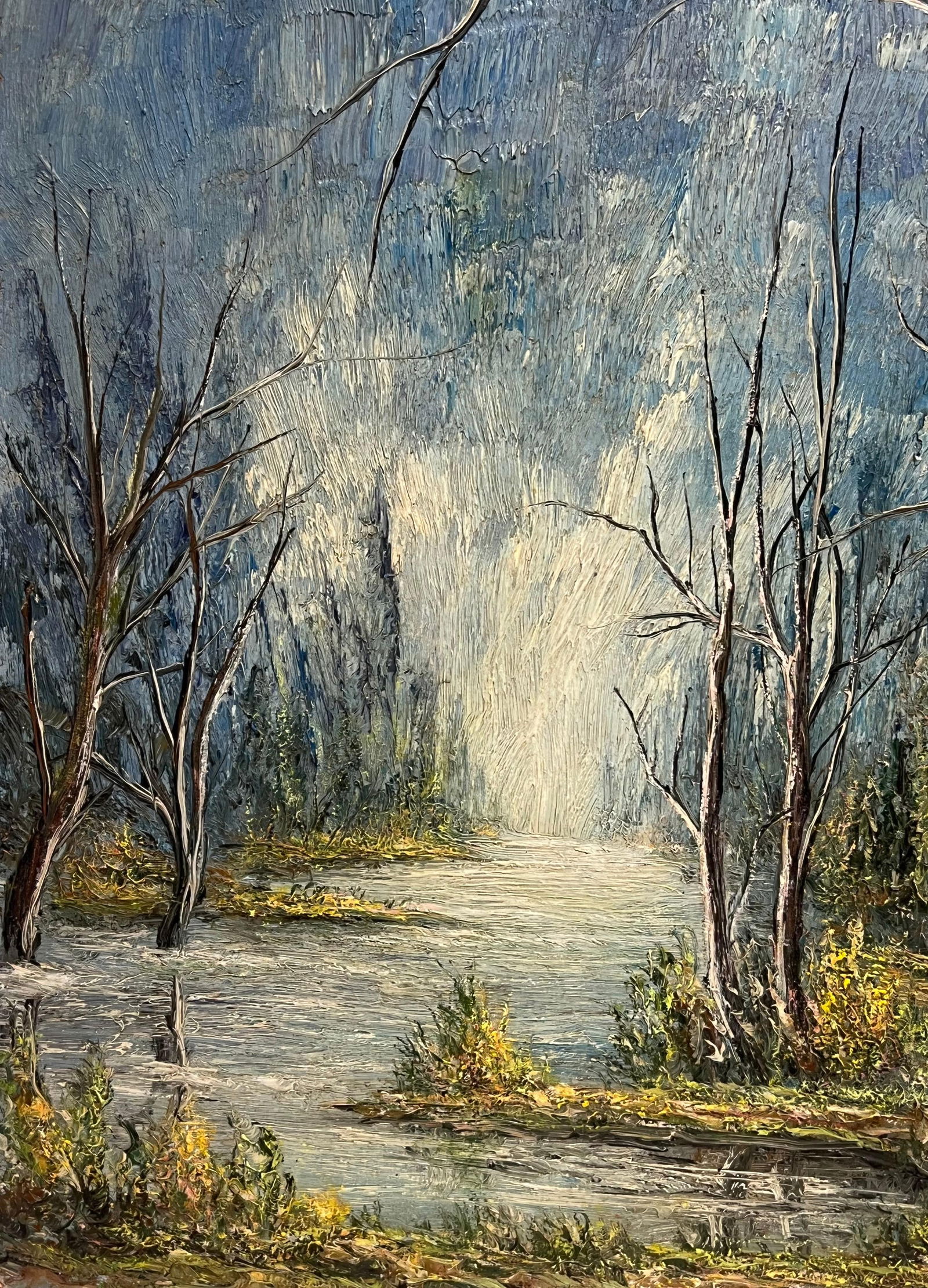 Jean Fourie; Bare Trees Along a Riverbend in Winter Light Oil Landscape Painting - 11