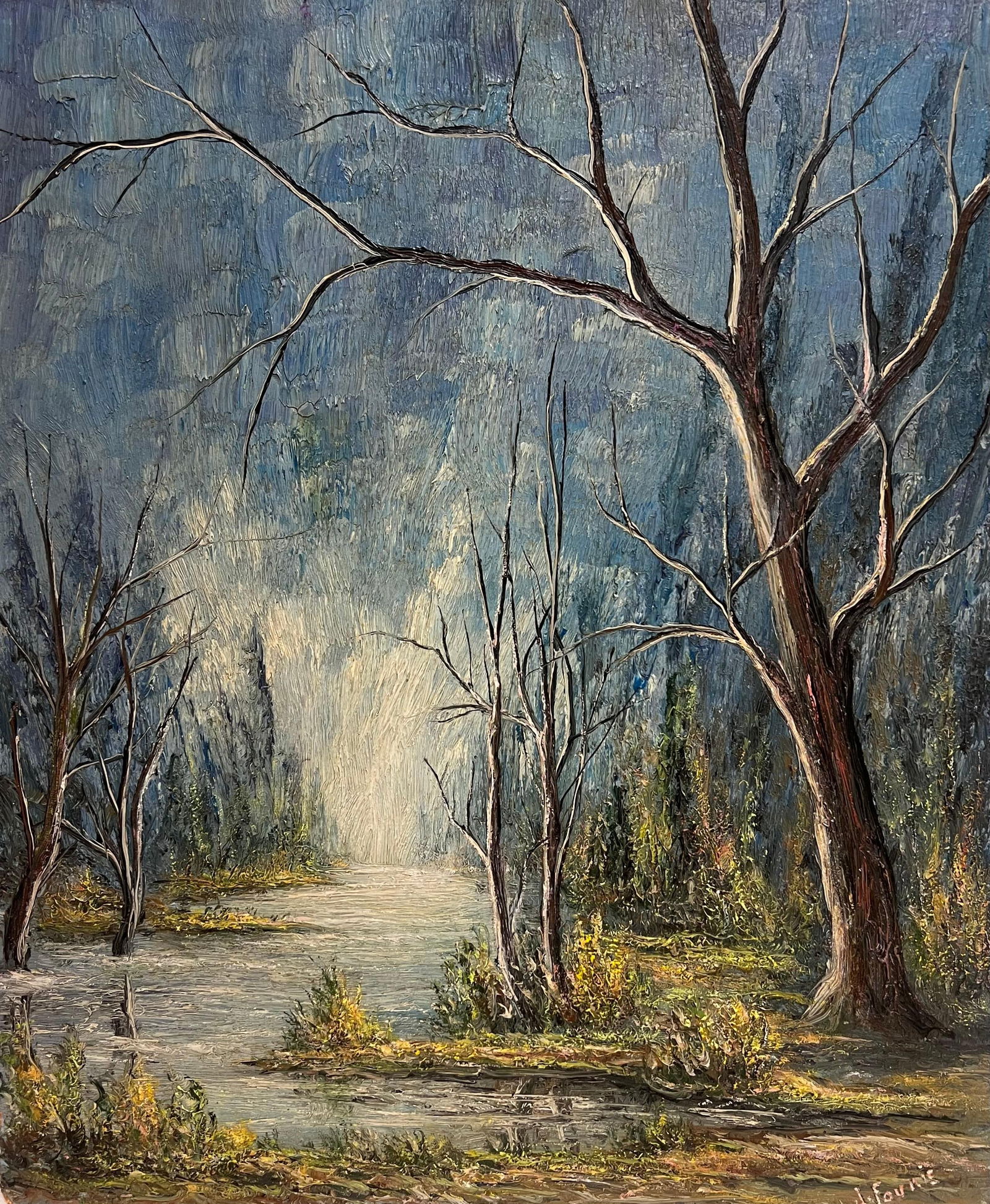 Jean Fourie; Bare Trees Along a Riverbend in Winter Light Oil Landscape Painting (1 of 14)
